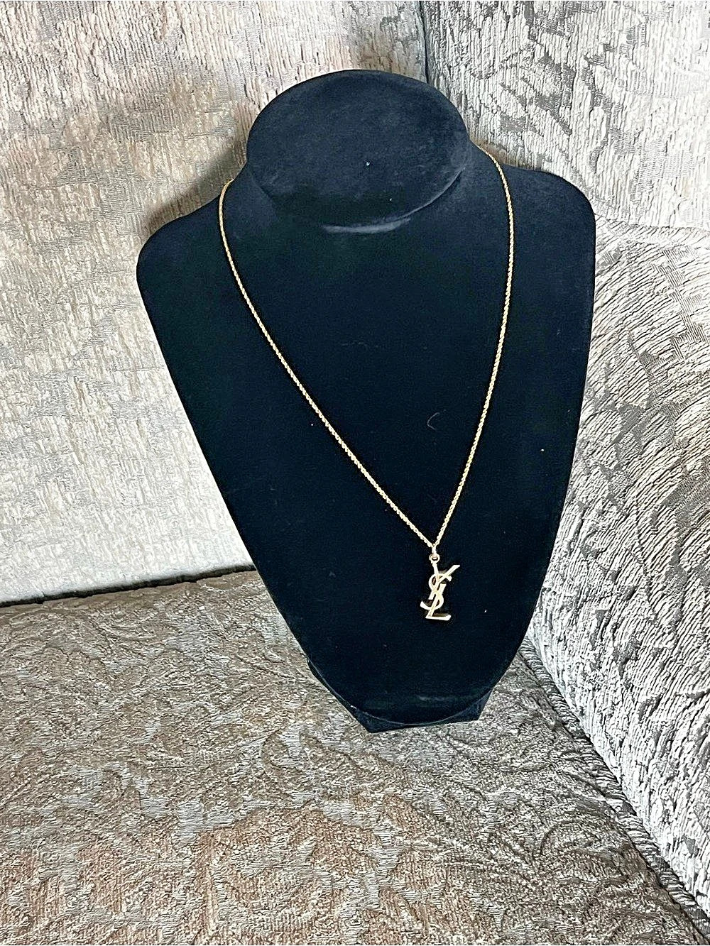 Yves Saint Laurent Logo Pendant Necklace Gold-Tone